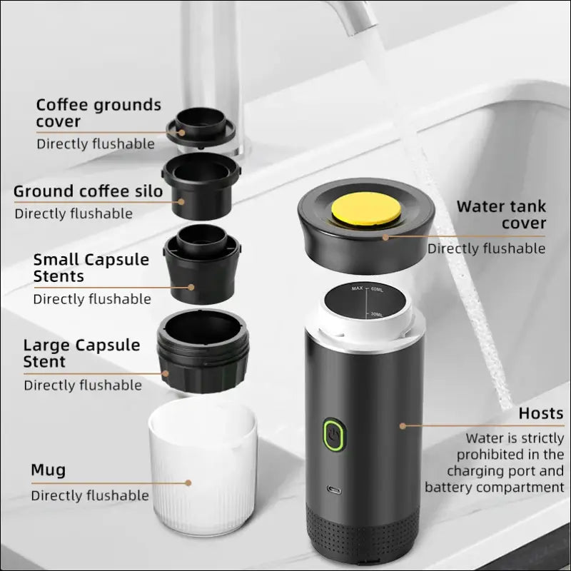 Portable coffee maker components for the 3-in-1 Portable Espresso Maker