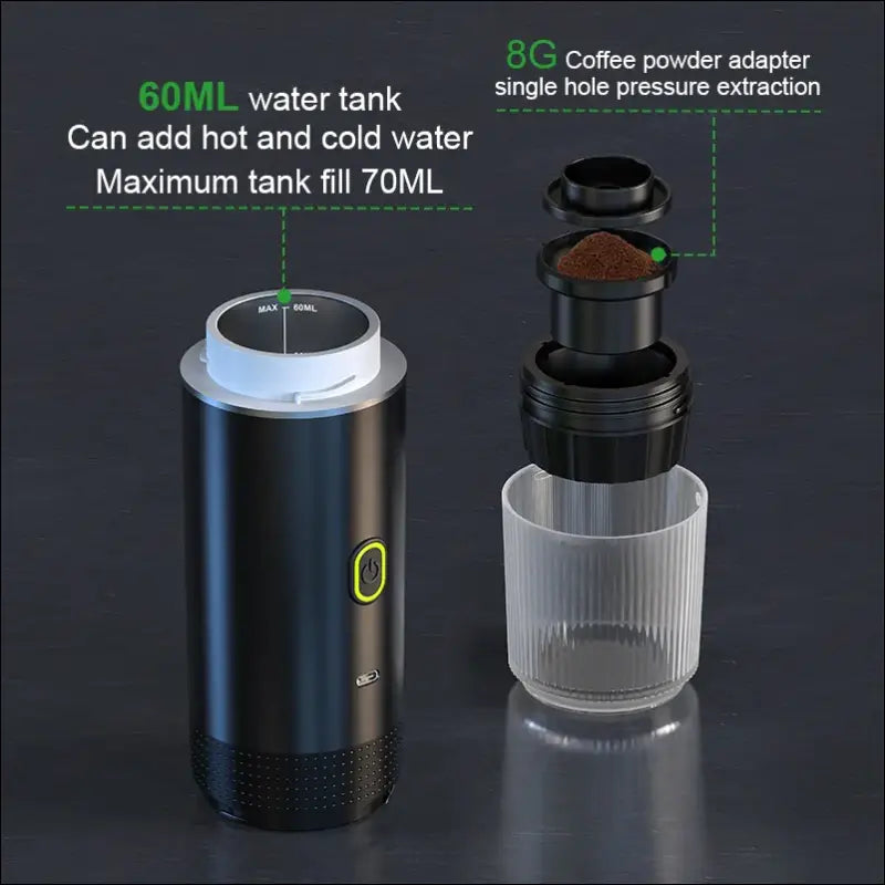Compact Portable Espresso Maker with Water Tank and Coffee Powder Adapter