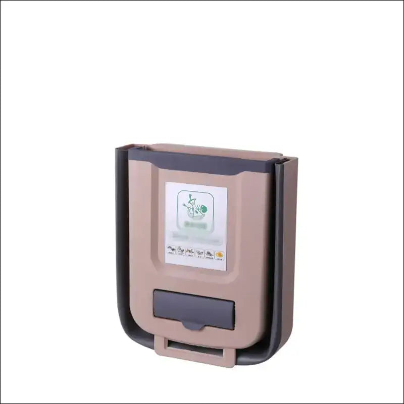 Beige EcoFold Wall Bin, foldable design for compact waste disposal.