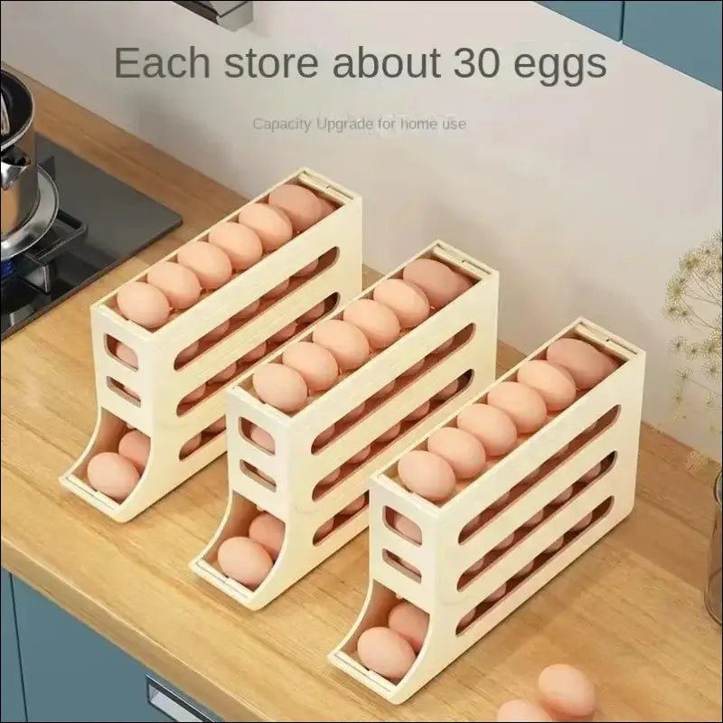 Egg Storage Organizer with Rolling Dispenser | Kitchen Egg Holder | Holds 30 Eggs | Chefio