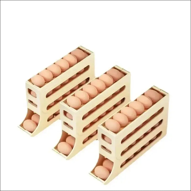 Wooden Egg Dispenser: Chefio Egg Organizer for Refrigerator Egg Storage, Set of 3