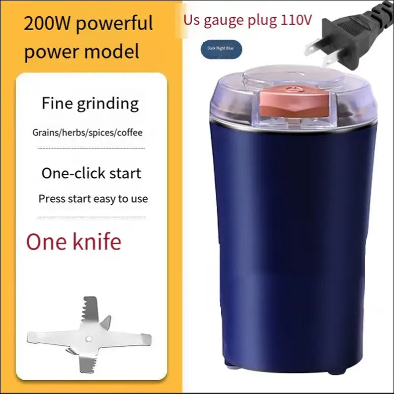 Dark blue GrindMaster Go electric grinder for spices and coffee.