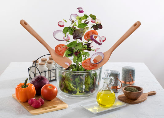 assorted vegetables with spatula and ladle on table