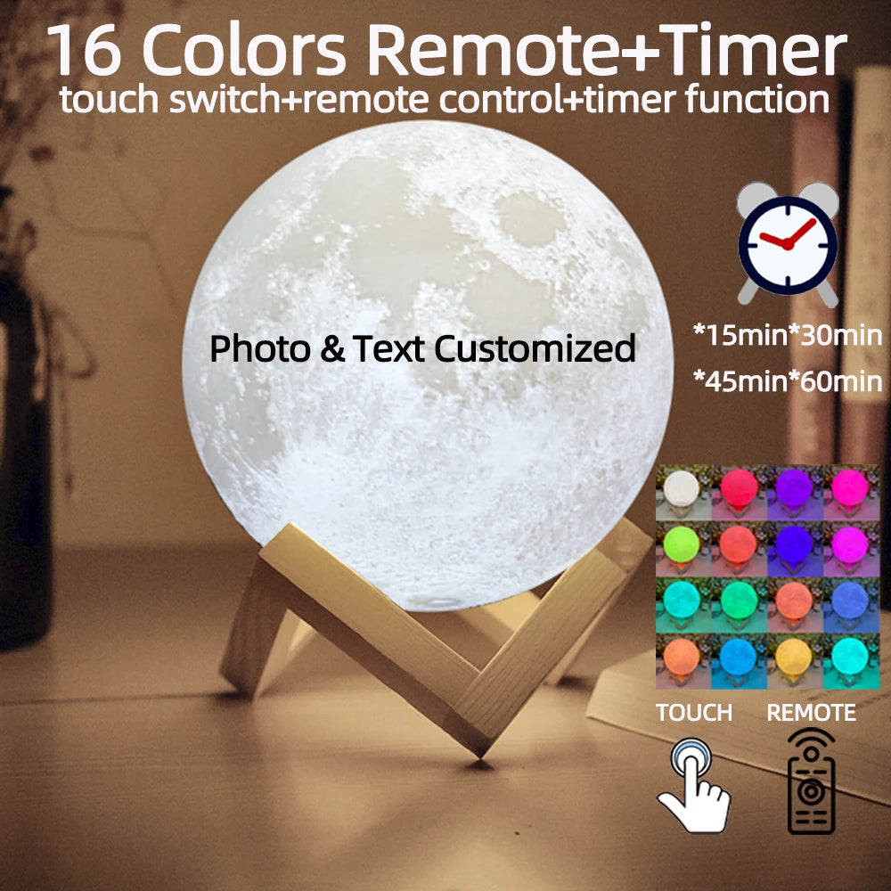 3D Moon Lamp - Custom Photo & Text USB Night Light