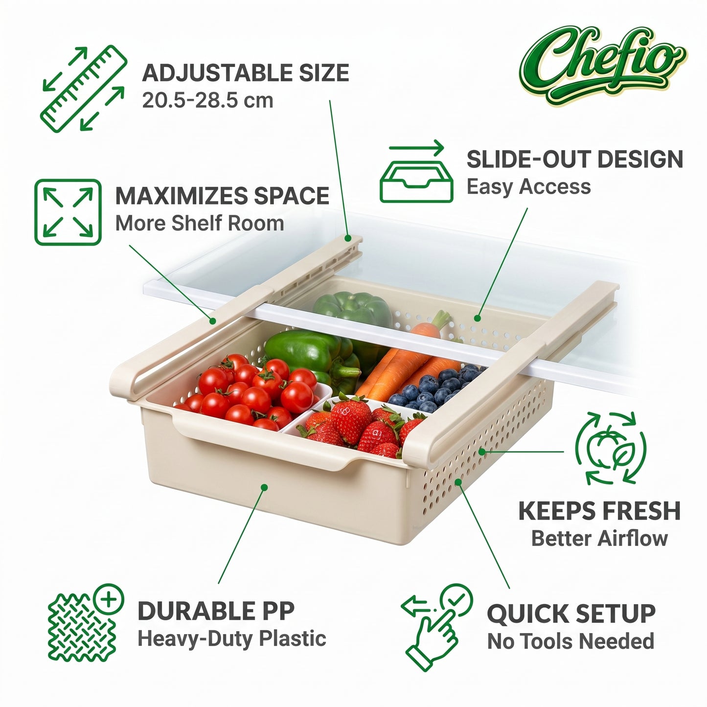 SnapFresh Organizer - Refrigerator Storage Drawers | Fridge Organizers