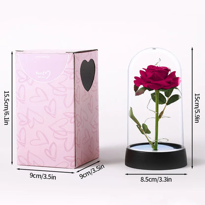 Eternal Rose LED Lamp - Silk Flower Glass Dome