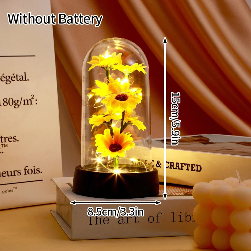 Eternal Rose LED Lamp - Silk Flower Glass Dome