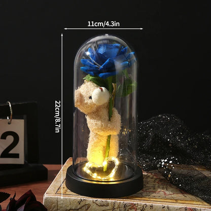 Eternal Rose LED Lamp - Silk Flower Glass Dome
