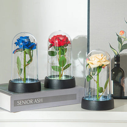 Eternal Rose LED Lamp - Silk Flower Glass Dome
