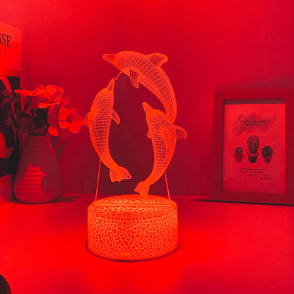 Dolphin Pattern 3D Nightlight USB 7-Color Touch