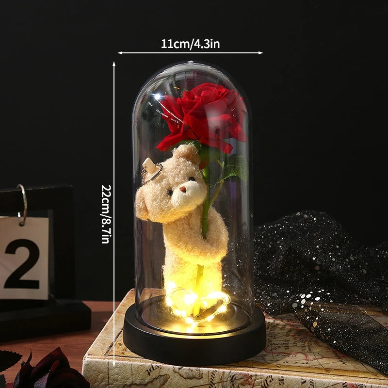 Eternal Rose LED Lamp - Silk Flower Glass Dome