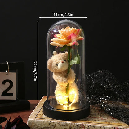 Eternal Rose LED Lamp - Silk Flower Glass Dome