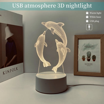 Dolphin Pattern 3D Nightlight USB 7-Color Touch