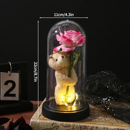 Eternal Rose LED Lamp - Silk Flower Glass Dome