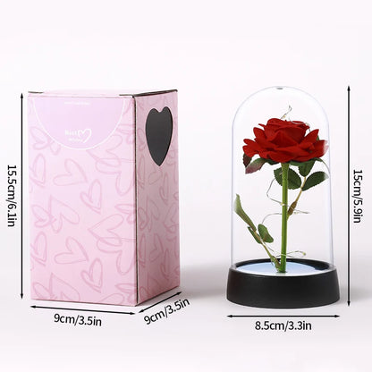 Eternal Rose LED Lamp - Silk Flower Glass Dome