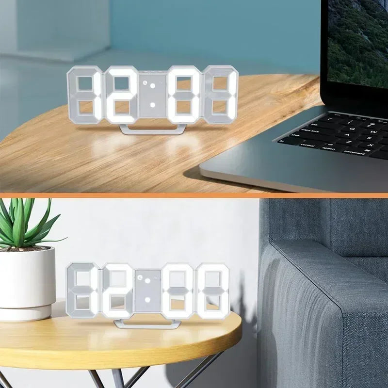 3D LED Digital Alarm Clock - Wall/Desktop Black