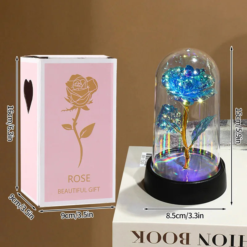 Eternal Rose LED Lamp - Silk Flower Glass Dome