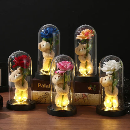 Eternal Rose LED Lamp - Silk Flower Glass Dome