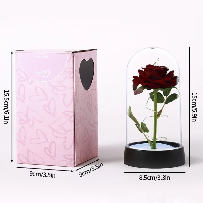 Eternal Rose LED Lamp - Silk Flower Glass Dome