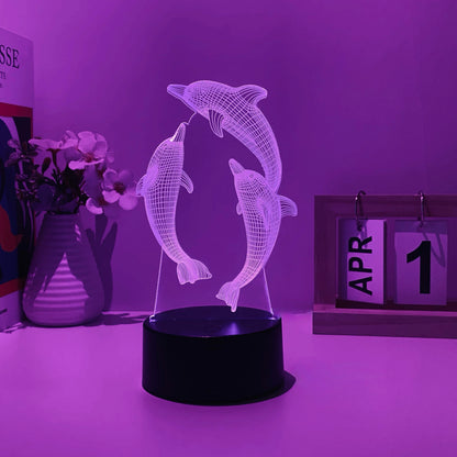 Dolphin Pattern 3D Nightlight USB 7-Color Touch