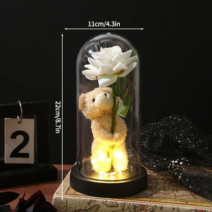 Eternal Rose LED Lamp - Silk Flower Glass Dome