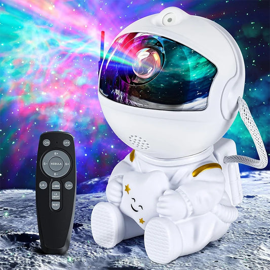 Astronaut Galaxy Projector Night Light White Holding Star