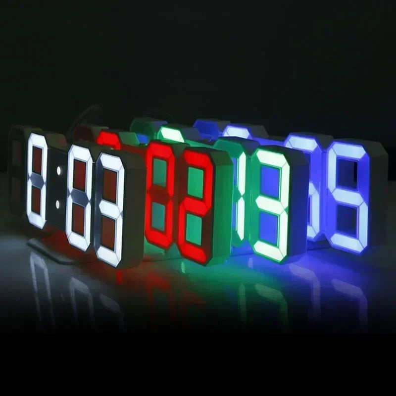 3D LED Digital Alarm Clock - Wall/Desktop Black