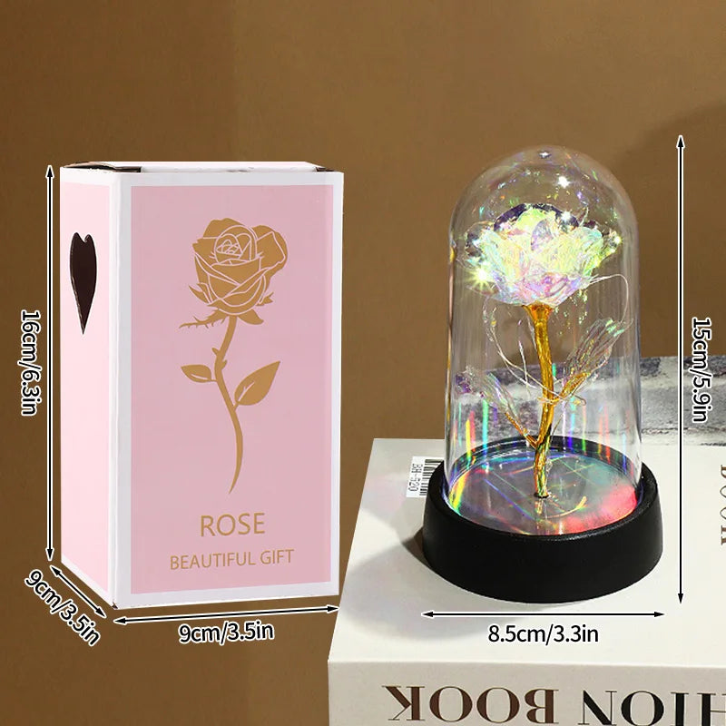Eternal Rose LED Lamp - Silk Flower Glass Dome
