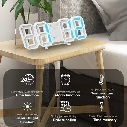 3D LED Digital Alarm Clock - Wall/Desktop Black