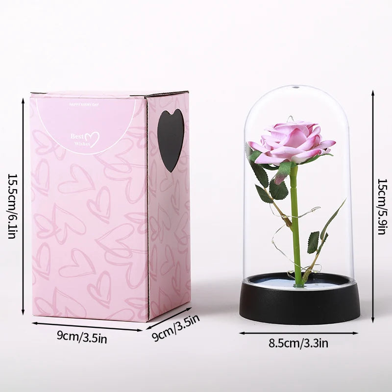 Eternal Rose LED Lamp - Silk Flower Glass Dome