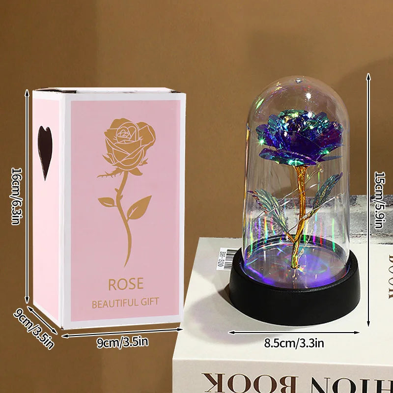 Eternal Rose LED Lamp - Silk Flower Glass Dome
