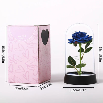 Eternal Rose LED Lamp - Silk Flower Glass Dome