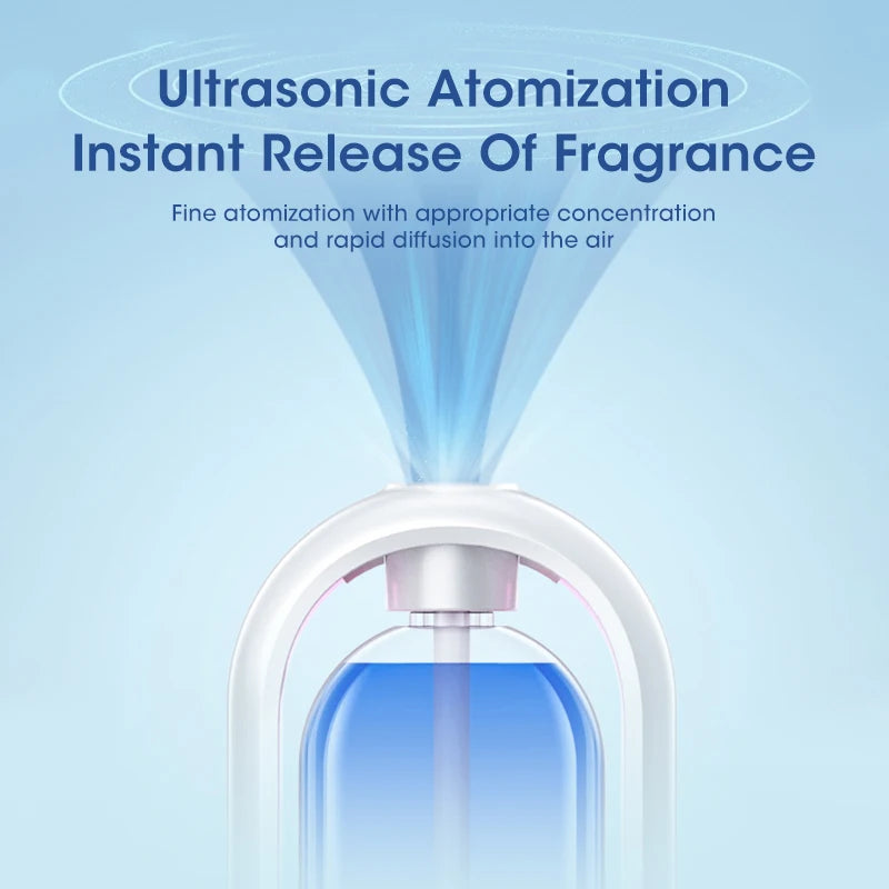 Chefio Smart Essential Oil Diffuser infographic showing ultrasonic atomization releasing a fine mist of fragrance.