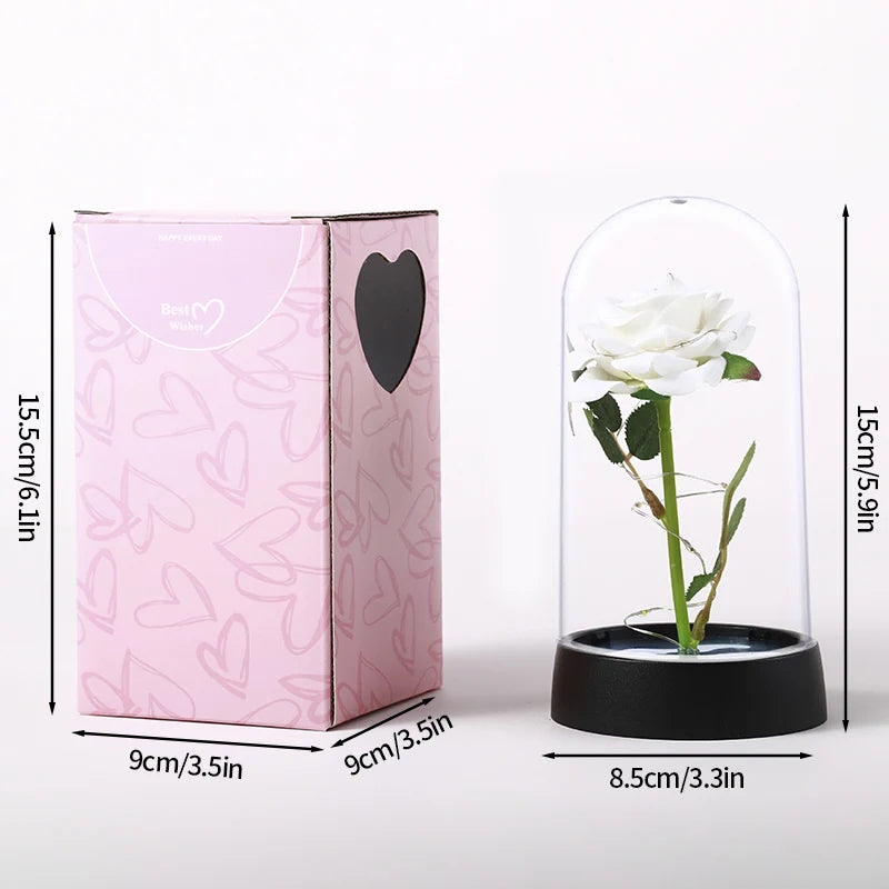 Eternal Rose LED Lamp - Silk Flower Glass Dome