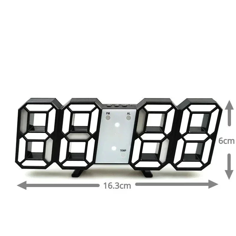 3D LED Digital Alarm Clock - Wall/Desktop Black