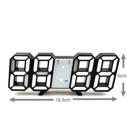 3D LED Digital Alarm Clock - Wall/Desktop Black