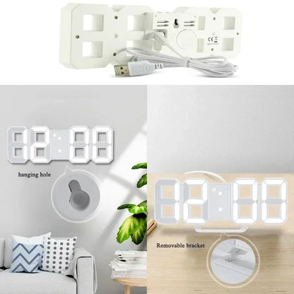 3D LED Digital Alarm Clock - Wall/Desktop Black