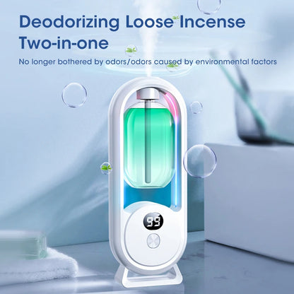 Chefio Smart Essential Oil Diffuser with LED display releasing mist, highlighting its deodorizing and aromatherapy features.