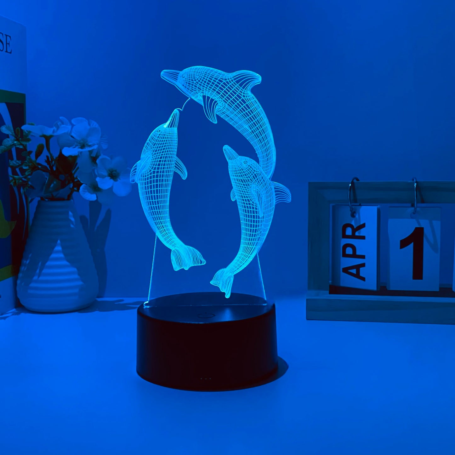 Dolphin Pattern 3D Nightlight USB 7-Color Touch