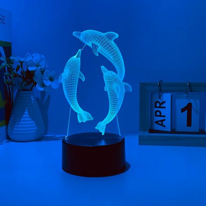 Dolphin Pattern 3D Nightlight USB 7-Color Touch