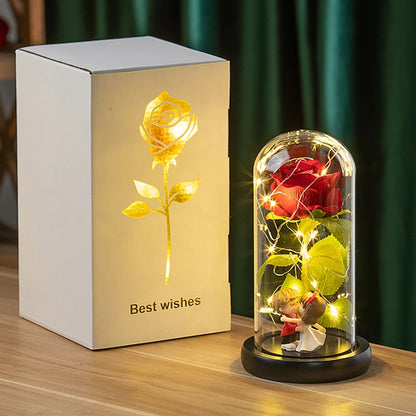 Eternal Rose LED Lamp - Silk Flower Glass Dome