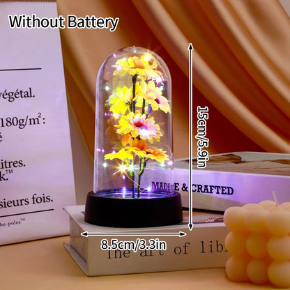 Eternal Rose LED Lamp - Silk Flower Glass Dome