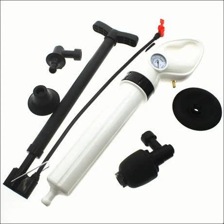 AirBlast Pro: Clog buster with pressure gauge and black attachments for plumbing.