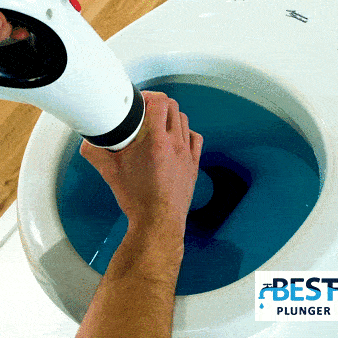 Using AirBlast Pro clog buster to clear a blocked toilet drain effectively.