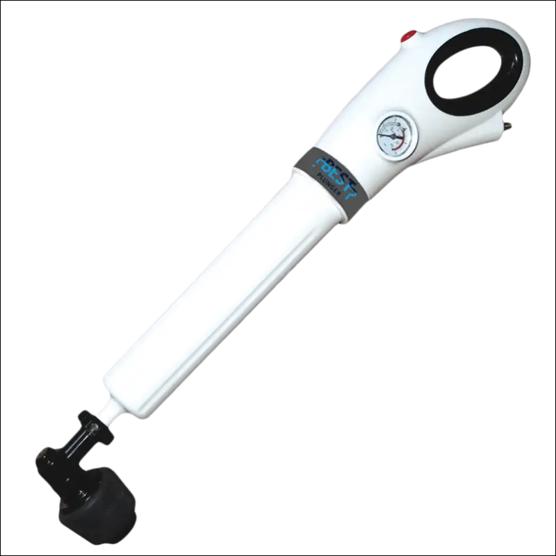 AirBlast Pro clog buster with pressure gauge and ergonomic handle for drain cleaning.