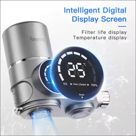 AquaSmart UV Purifier Tap with digital display showing filter life and temperature.