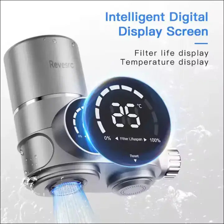 AquaSmart UV Purifier Tap with digital display showing filter life and temperature.