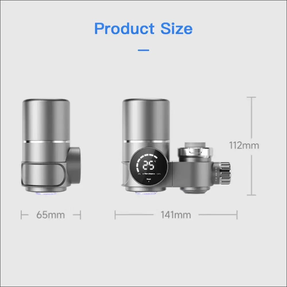 Silver UV Purifier Tap with digital display for bathroom sink faucets shows filter usage.