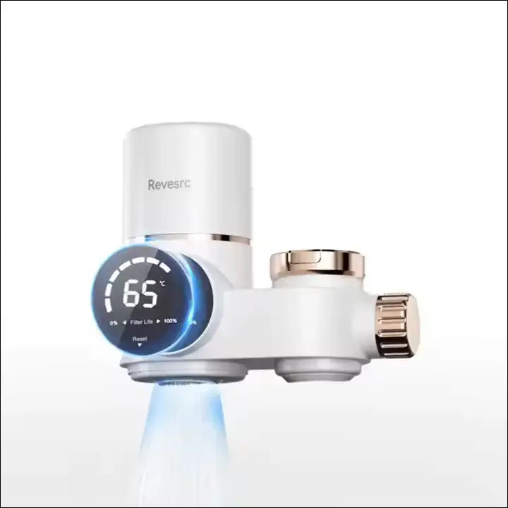 Stylish AquaSmart UV Purifier Tap with digital display showing water temperature.
