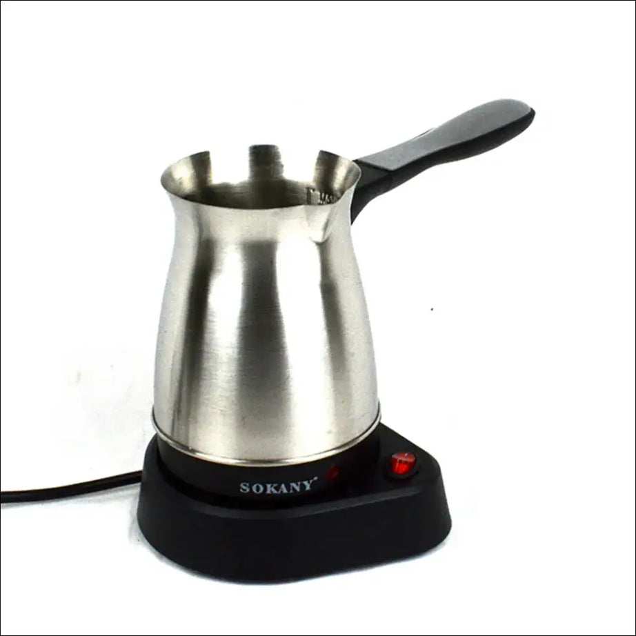 BrewMaster Espresso electric coffee maker for authentic Turkish Greek coffee, portable and durable.